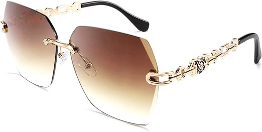 FEISEDY Classic Rimless Sunglasses Women Metal Frame Diamond Cutting Lens Sun Glasses B2567