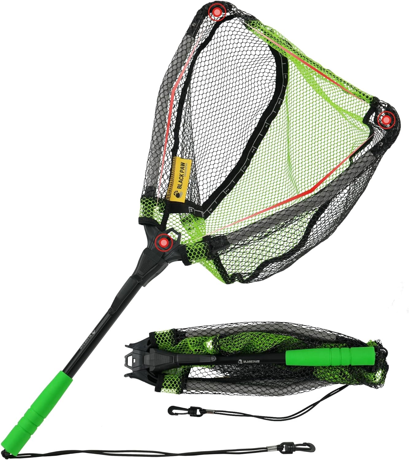 Black Paw Floating Fishing Net Foldable Telescopic Fish Landing Net Rubber Coated Fishing Net for Kayak, Fly, Trout, Fishing Net Freshwater Saltwater