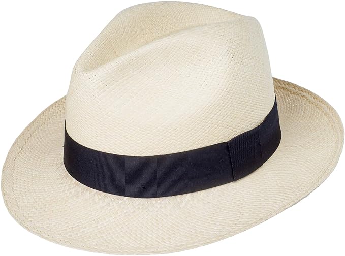 Bigalli Puerto Cayo Panama Grade 3 Toquilla Straw Hat Center Dent Shape Grosgrain Ribbon | Fedora Hats for Women Men Sun Hat