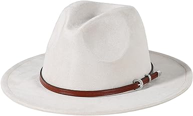 BUVEMGNL Fedora Hats for Women Men Felt Jazz Hat Wide Brim Panama Hat with Belt Buckle