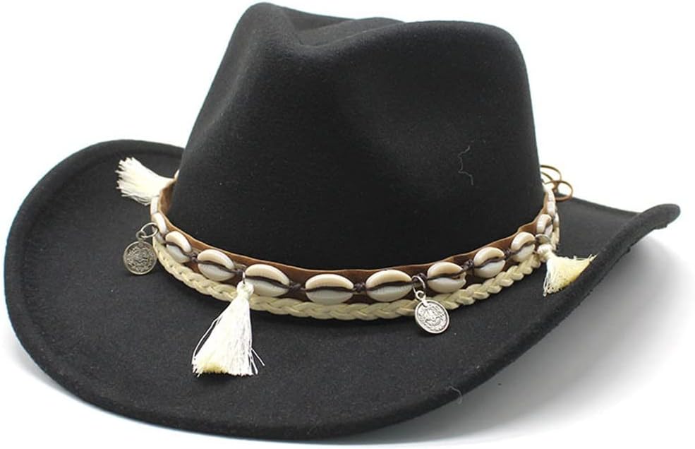 CZDYUF Ethnic Style Cowboy Hat Men's and Women's Wide-Brimmed Men's Cowboy Hat Wide-Brimmed Fedora Fishing Hat Travel Hat (Color : Black, Size : 56-58CM)