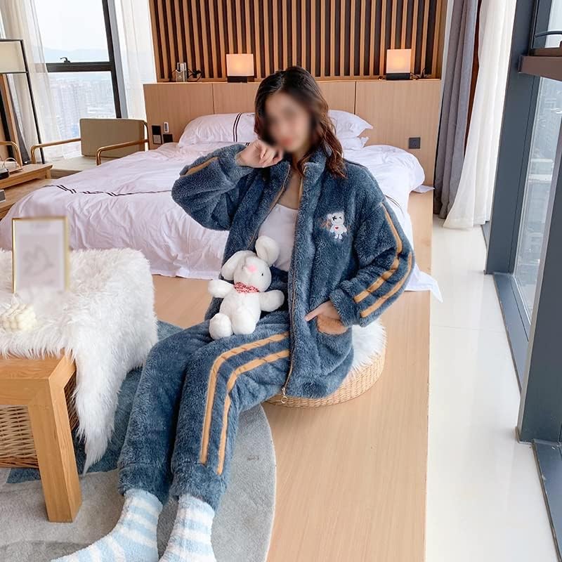 N/A Pyjama epais Flanelle Corail Pour Femme Vêtements Chauds Pour Maison Surdimensionné Taille (Color : Blue, Size : Large Code)