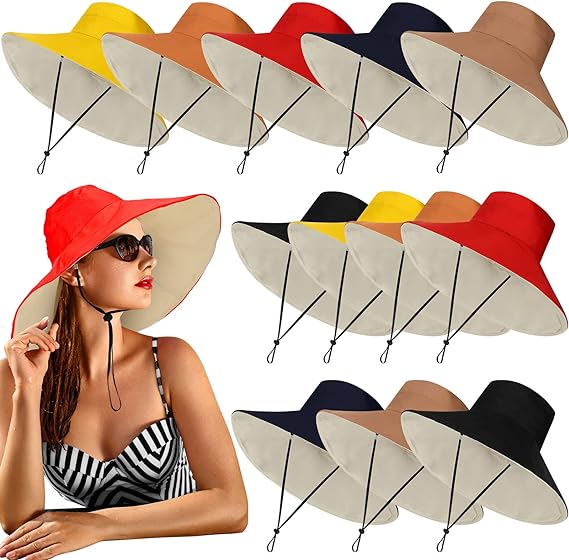 12 Pieces Ultra Wide Brim Bucket Hat for Women Sun Hat Packable Reversible Floppy Sun Hats Multicolor Fisherman Cap Summer Beach Hat UV Protection Cap for Fishing Hiking Travel Outdoor