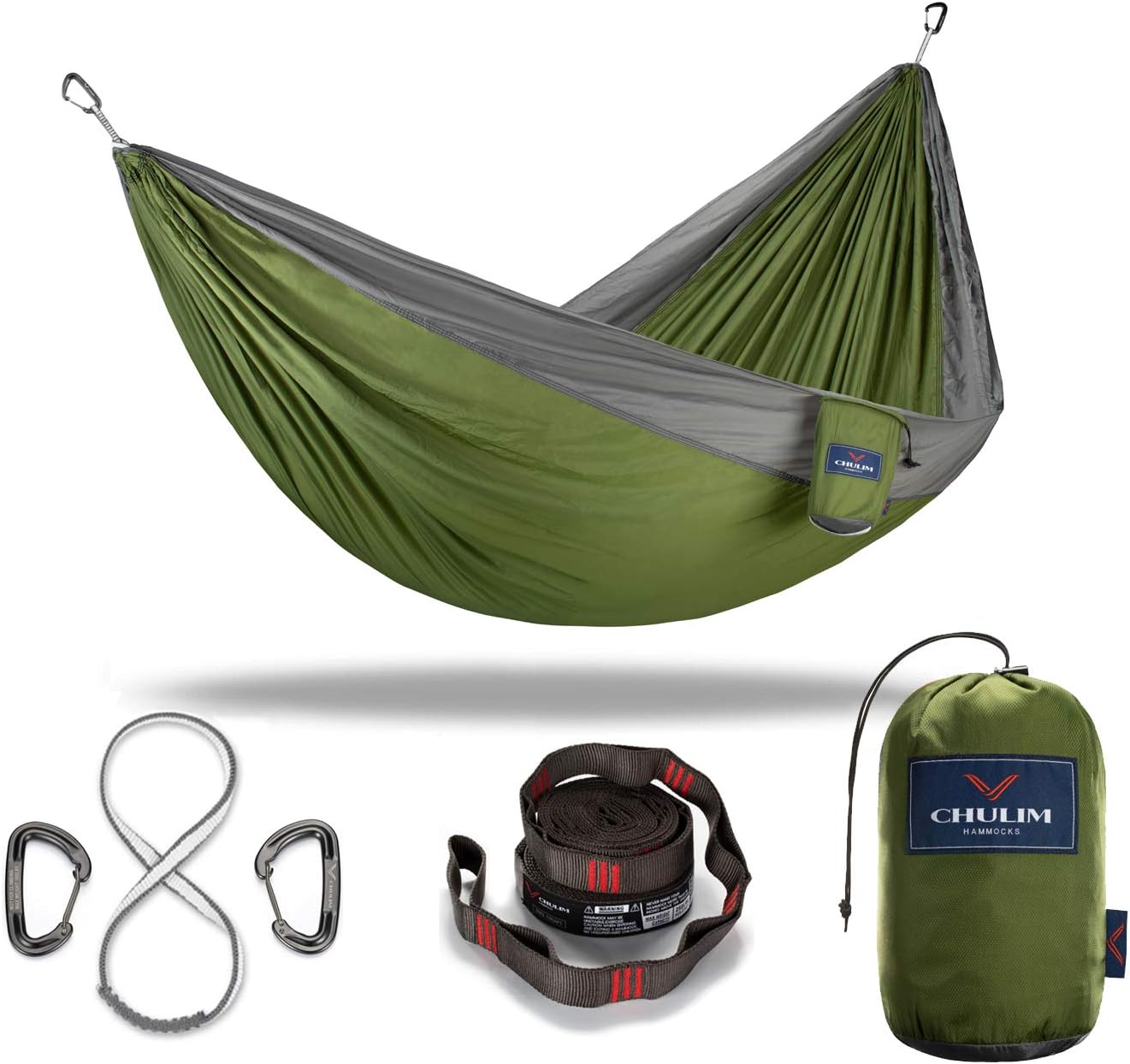 CHULIM Double Camping Hammock with Tree Straps & 12kn Aluminum Carabiners 500lb Weight Capacity Rip-Stop Nylon Lightweight Portable Hammock for...