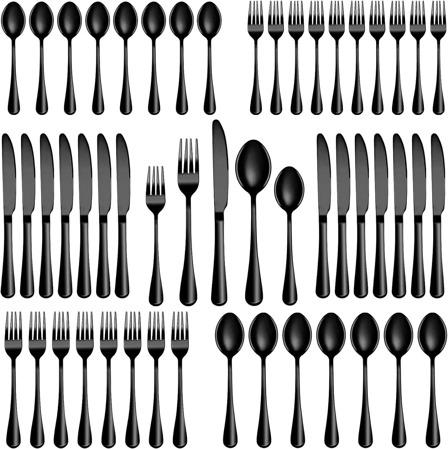 50 Pcs Black Silverware Set, Stainless Steel Flatware Set Service for 10, Mirror Polished Cutlery Utensil Set, Durable Home Kitchen Eating Tableware Set, Include Fork Knife Spoon Set, Dishwasher Safe