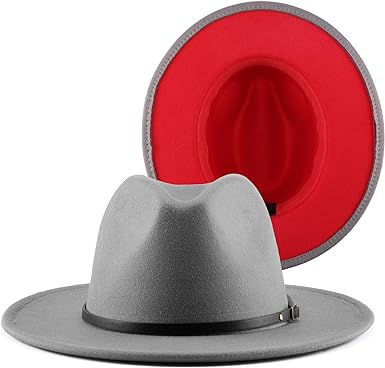 FALETO Two Tone Red Bottom Wide Brim Wool Felt Fedora Hat Panama Hat Casual Jazz Hats for Men Women