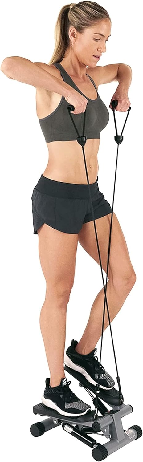 Sunny Health & Fitness Mini Stepper for Exercise Low-Impact Stair Step Cardio Equipment with Resistance Bands, Digital Monitor, Optional Twist Motion...