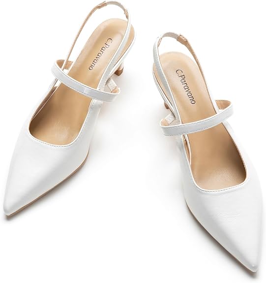 C.Paravano Women's Slingback | Pointed Toe Slingback Flats | Comfortable Slingbacks Pumps | Leather Kitten Heel | Ankle Strap Sandal | Stiletto for Wedding