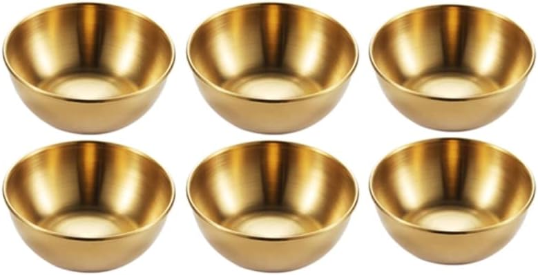 ReRom Set of 6/4 Stainless Steel Small Sauce Dishes Seasoning Serving Tray Spice Plates Set Soy Sauce Dish Specialty Tableware (Color : Gold-6pcs, Size :...