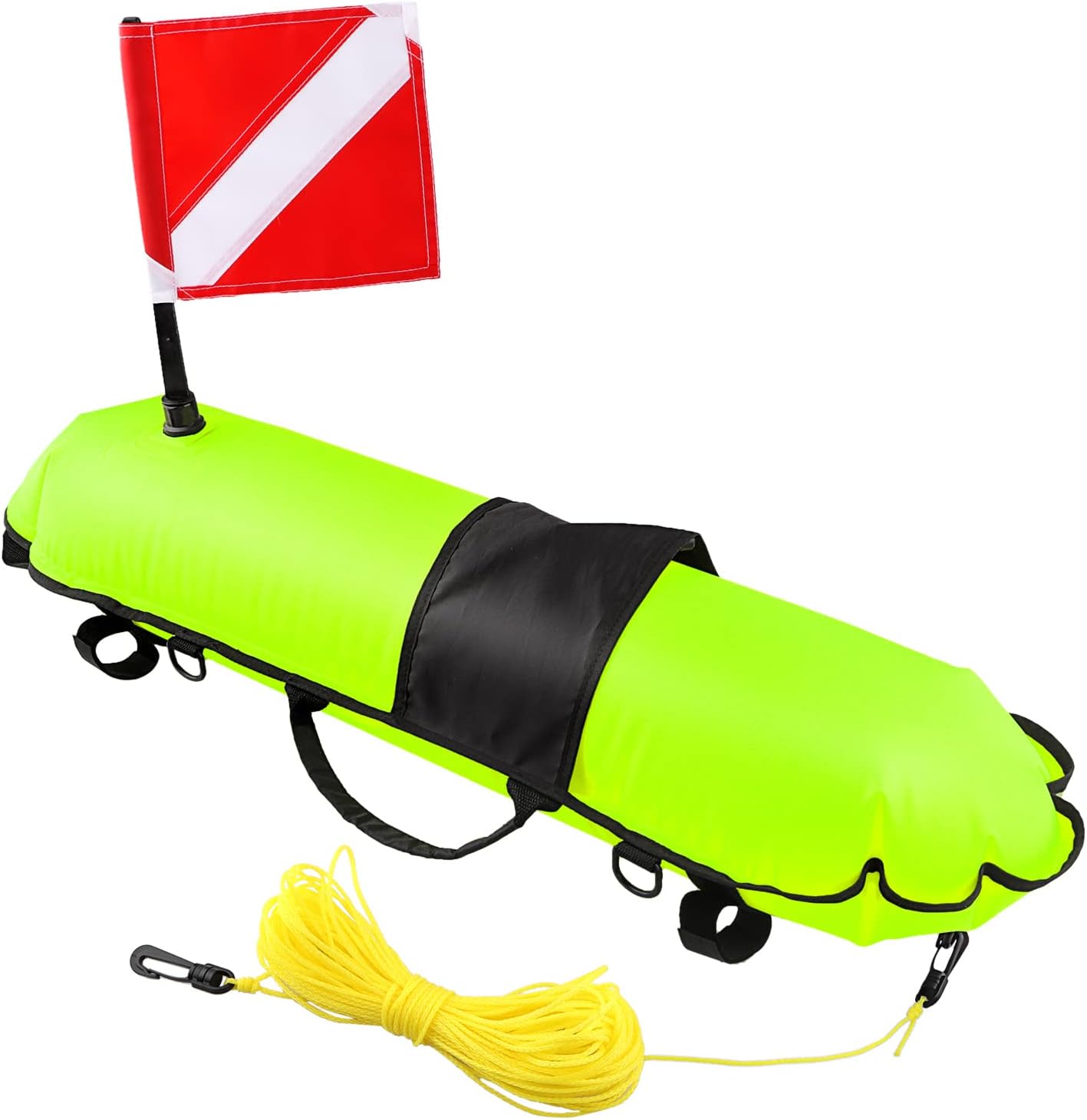 Owekfifv Spearfishing Buoy, Hi-Visibility Inflatable Torpedo Buoy Float Signal Floater Ball with Dive Safety Flag and 82ft Ropes for Scuba Diving, Freediving, Snorkeling, Swimming