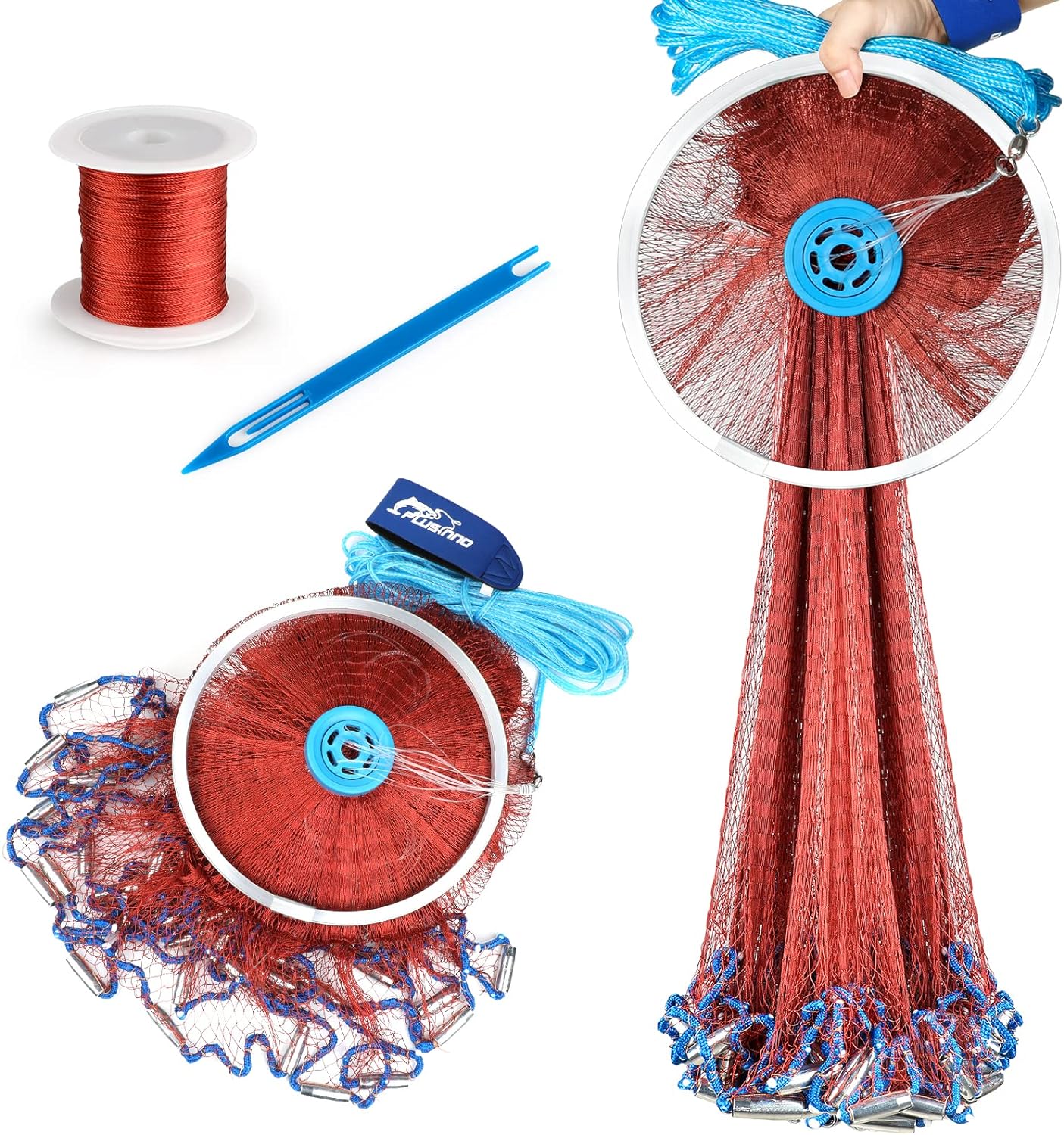 PLUSINNO American Cast net with Aluminum Ring, 3/8 Inch Mesh Size Cast Nets for Fishing, 4ft/5ft/6ft/7ft/10ft Radius Fishing Cast Net- Throw Fishing Cast...