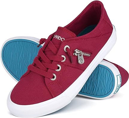 JENN ARDOR Slip-On Sneakers Women's Walking Shoes Dressy Casual Canvas Sports Tennis Loafers Retro Fashion Comfortable Zipper Decor Flats