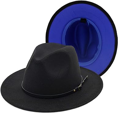 Gossifan Womens & Mens Two Tone Wide Brim Fedora Hats with Classic Belt Patchwork Felt Hats