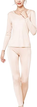 METWAY Women's Silk Long Johns V-neck Pure Silk Silk Long Underwear Thermal Underwear Sets for Winter Base Layer