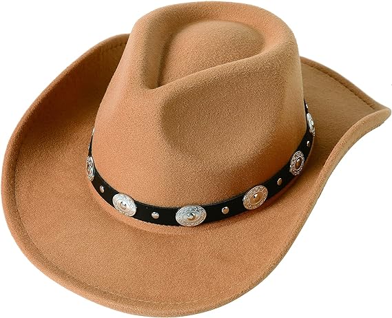 Lanzom Women Men Felt Wide Brim Western Cowboy Hats Belt Buckle Panama Hat