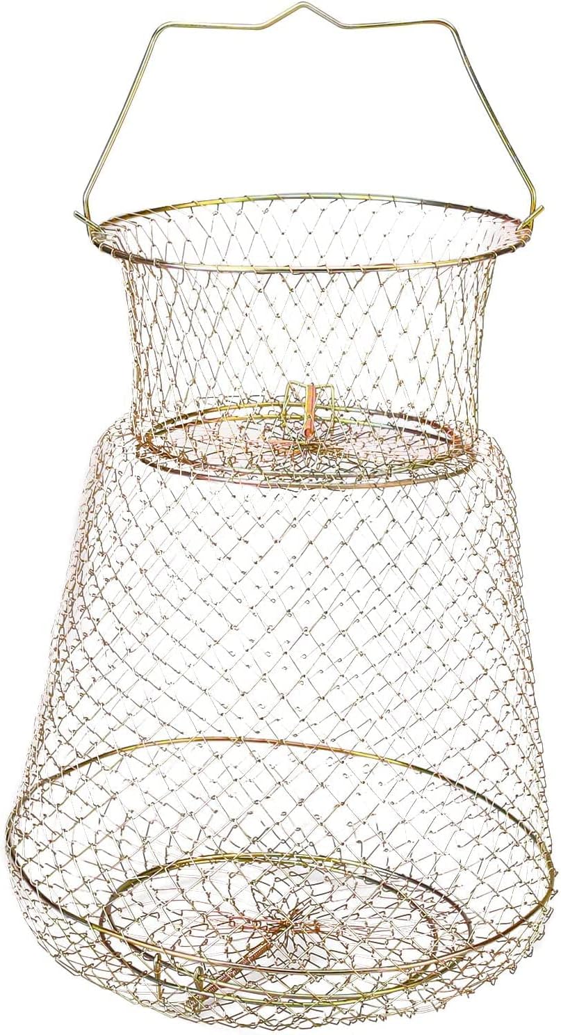 Fulanfudi 10inches Steel Wire Fish Basket Galvanized Portable Fishing Basket Cage Collapsible Fish Crab Crawfish Basket Portable Foldable Fish Baskets Fishing Accessories for Fish Outdoor