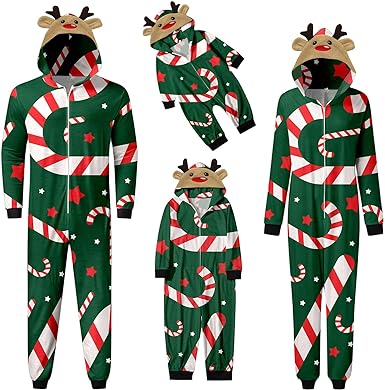 Family Christmas Pajamas Matching Sets Onesie Hooded Christmas Family Matching Plaid Pajamas Holiday Sleepwear Xmas Jammies Z