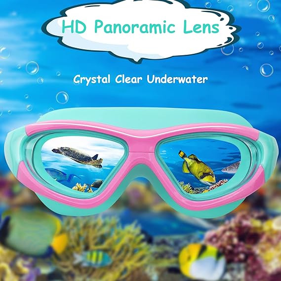 Vvinca Kids Swim Goggles for Kids 3-12, 2022 Upgraded Design with Ear&Nose Plug, Wide View Anit-Fog No Leak Water Pool Goggle