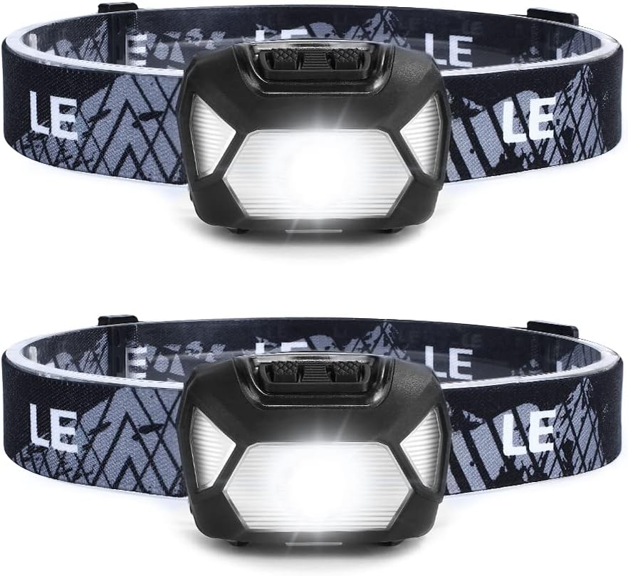 LE 320015 Battery Powered Headlamp - 1500Lux Super Bright LED Head Lamp with Red Light, IPX4 Waterproof Headlights for Outdoor Camping, Hiking, Hunting,...