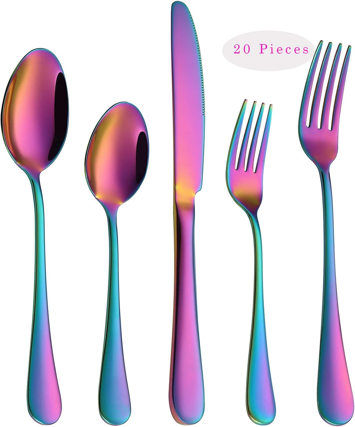 VANDBAO Rainbow Flatware Cutlery Silverware Set 20 Pieces, Stainless Steel Colorful Utensils, Tableware Set Service for 4, Include Knife/Fork/Spoon,...