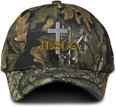Custom Camo Baseball Cap Christian Cross, Jesus Embroidery Cotton Strap Closure