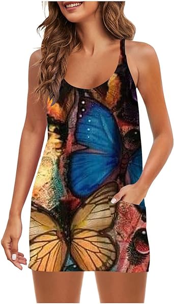 Ke1Clo Ladies Smock Dresses Women's Casual Printing Suspender V-Neck Pullover Sleeveless Dresswu Dresses for Women us