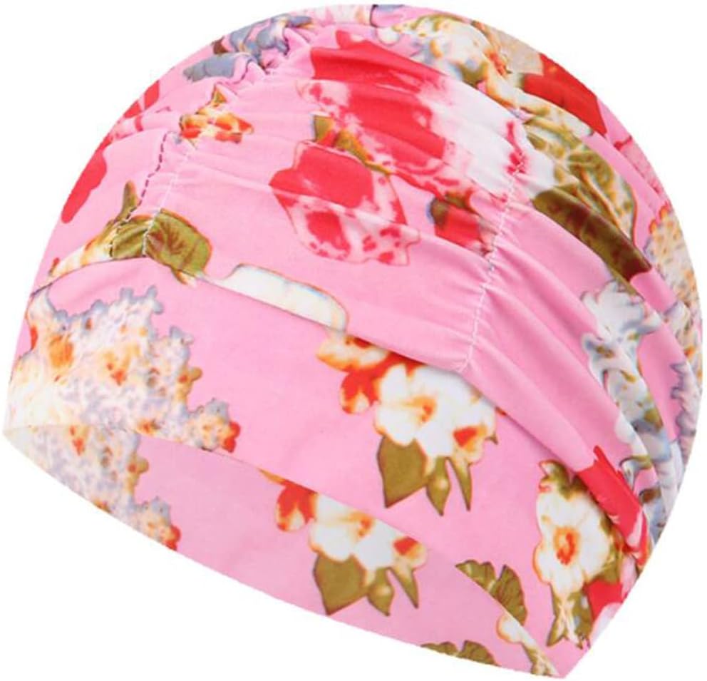 Ewanda store Colorful Pleated Nylon Cloth Swim Cap Large Swimming Cap Hot Spring Bathing Caps for Adult Men Women Long Hair