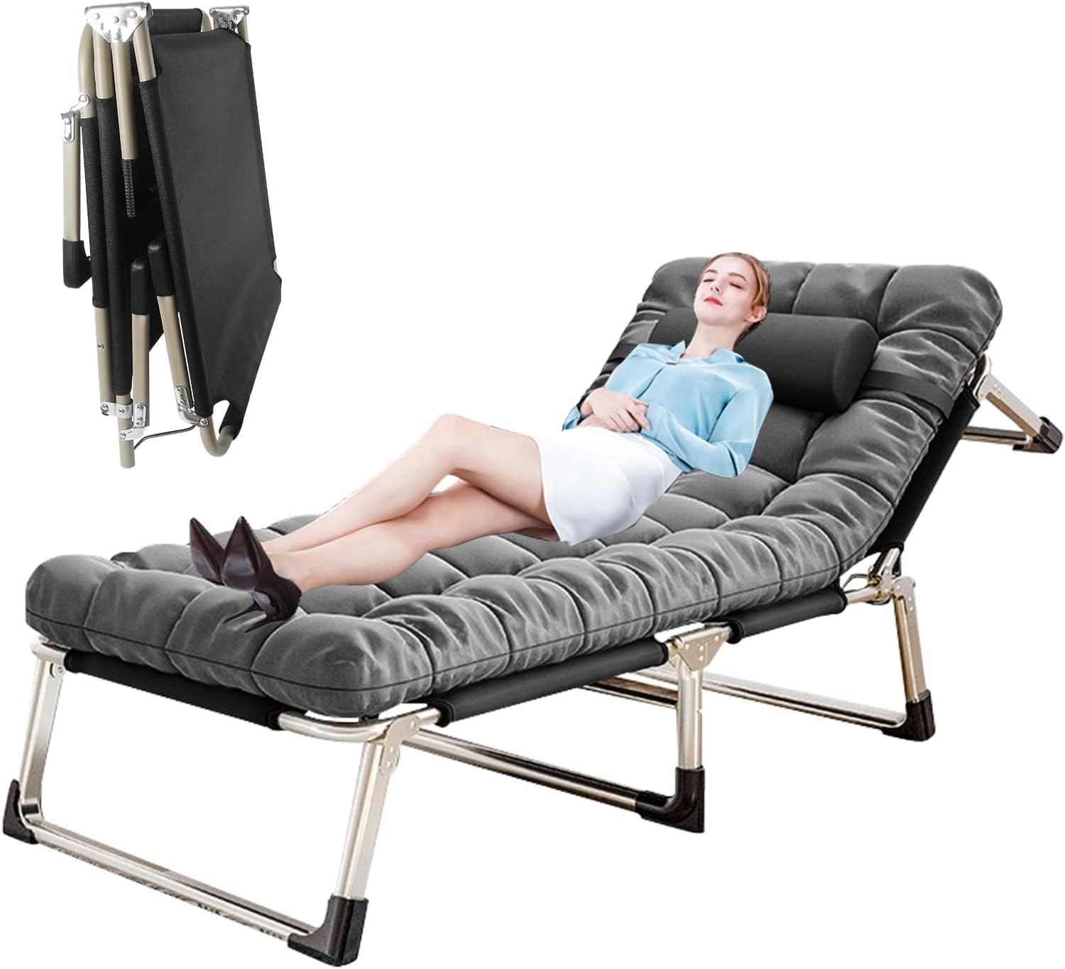 Sibosen Folding Camping Cot, Heavy Duty Sleeping Cots with Mattress, Portable Camping Bed Sleeping Cot for Adults Home Office Nap Vocation Outdoor (Grey)