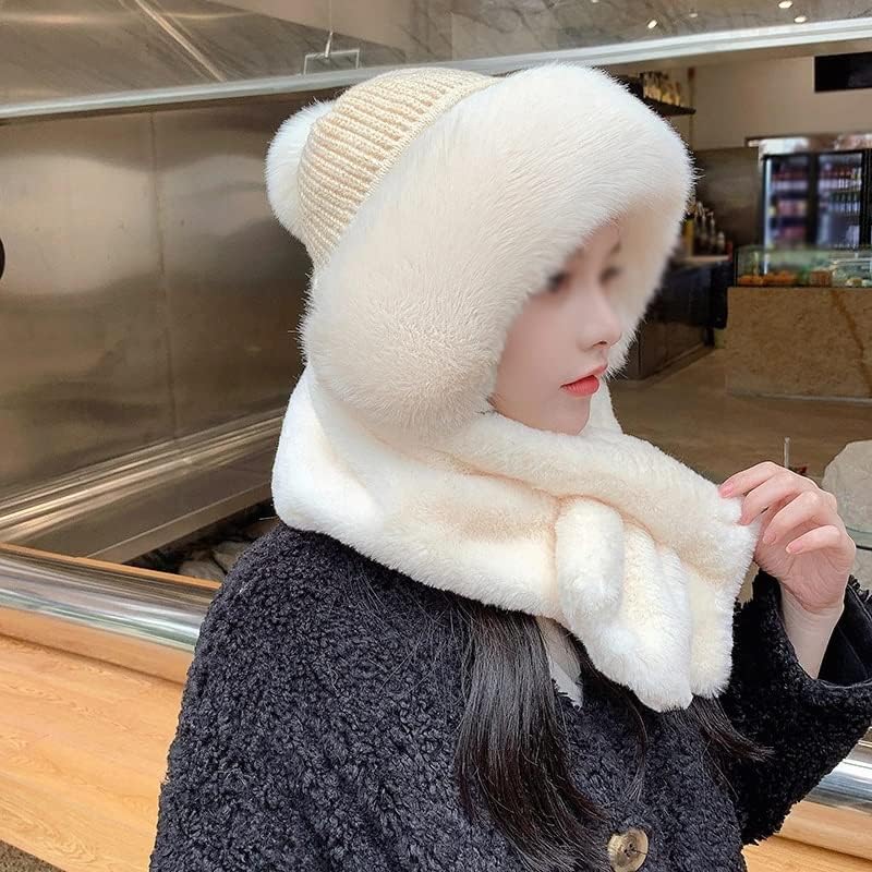 DHTDVD Women Warm Thick Cute Cap Hat Autumn Winter Lady Snood Scarf Knitted Beanie Hat Cap for Women