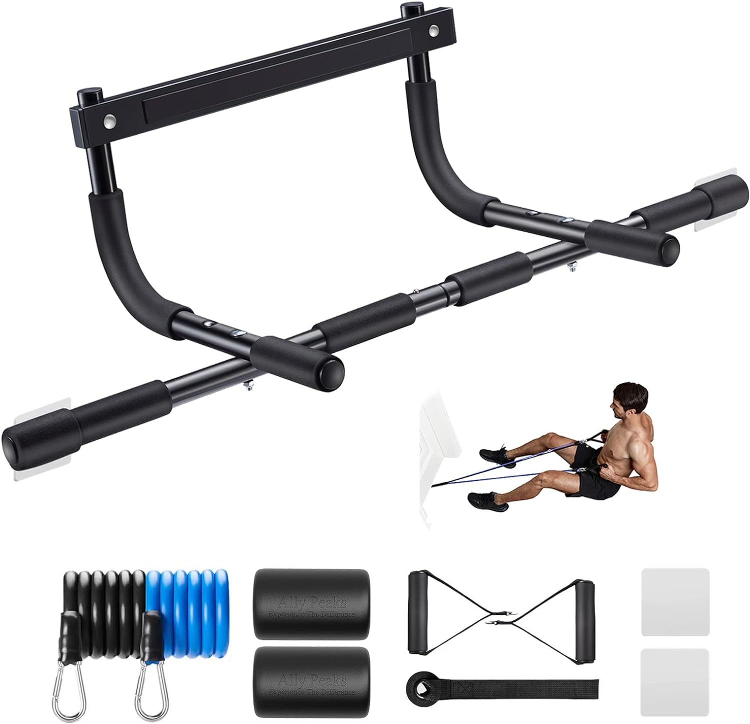 Ally Peaks Pull Up Bar for Doorway | Thickened Steel Max Limit 440 lbs Upper Body Fitness Workout Bar| Multi-Grip Strength for Doorway | Indoor Chin-Up Bar...