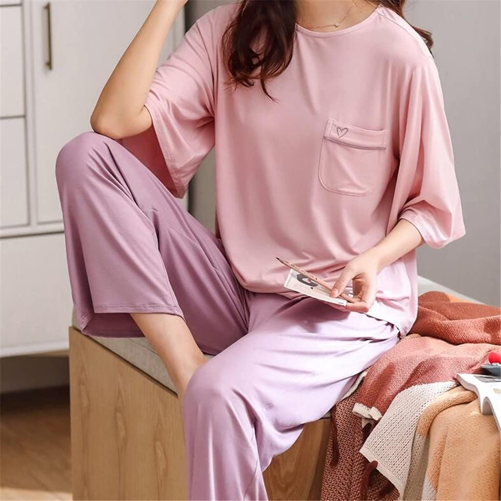 SLATIOM Can Wear Pajamas When Going Out Thin Modal Long-Sleeved Three-Quarter-Sleeve Loungewear (Color : A, Size : M Code)