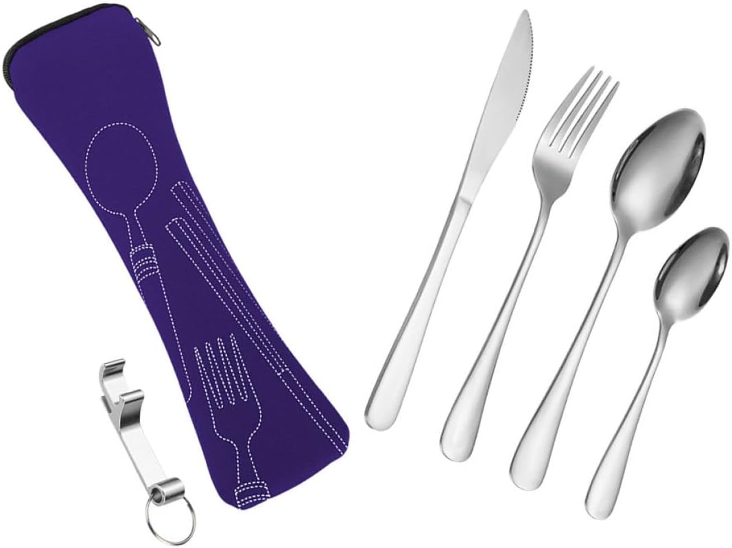 FUNOMOCYA 5 Pcs tableware gold cutlery buffet serving utensils red suits Travel eating utensil Stainless Steel Fork Spoon Western Flatware Vintage Cutlery...