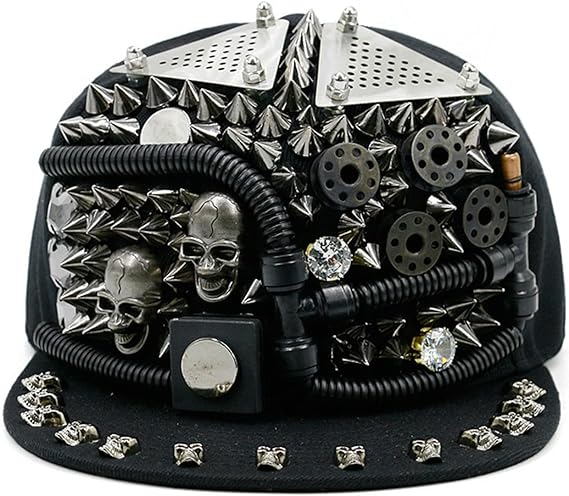 GALSOR Flat-Brimmed Hat Punk Street Dance Flat-Brimmed Cap Hipster Baseball Cap Men's Porous Skull Rivets Hip-hop Cap