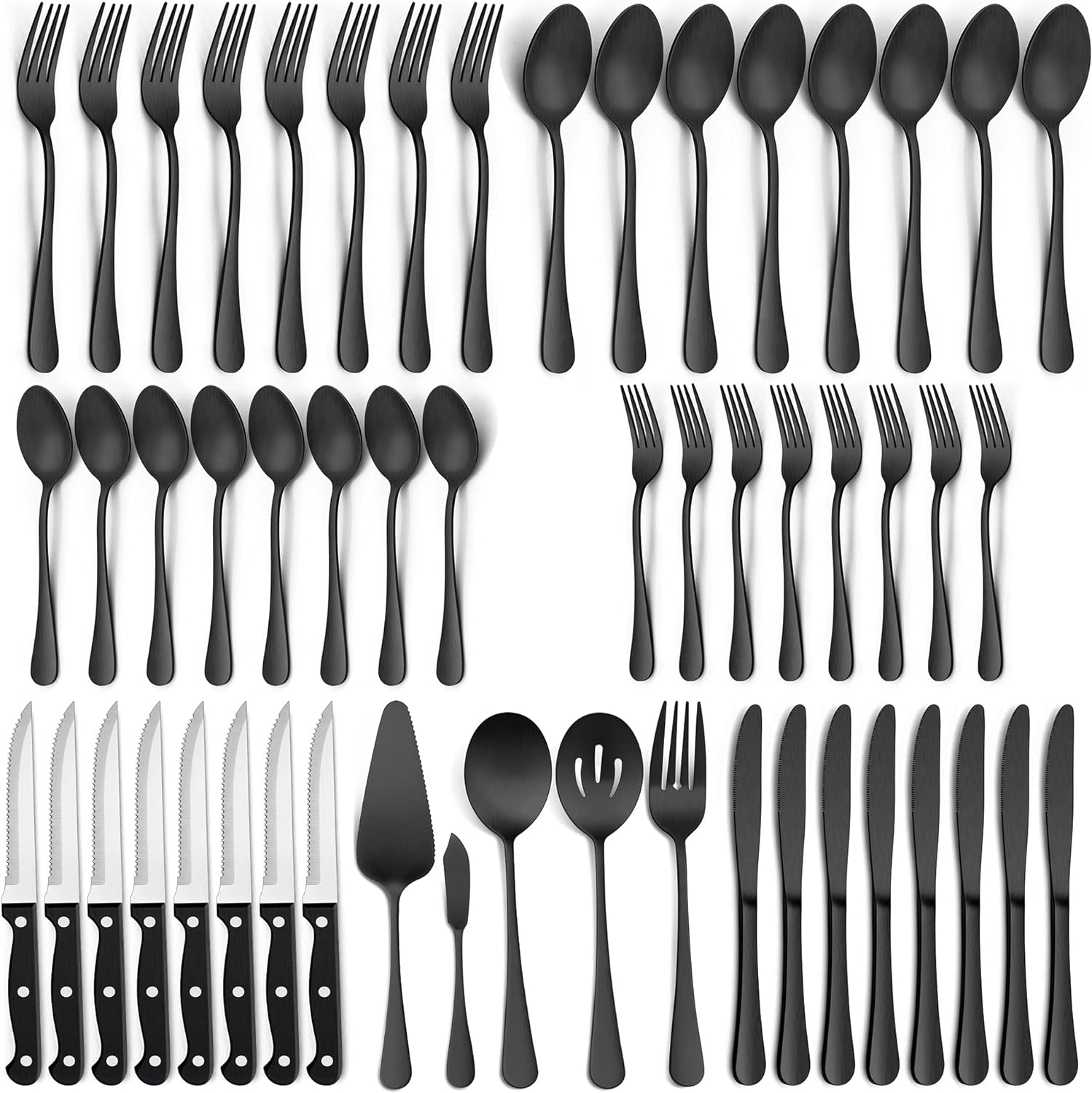 LIANYU 77-Piece Matte Black Silverware Set with Steak Knives and Serving Utensils, Modern Stainless Steel Flatware Cutlery Set for 12, Fancy Eating Utensils...
