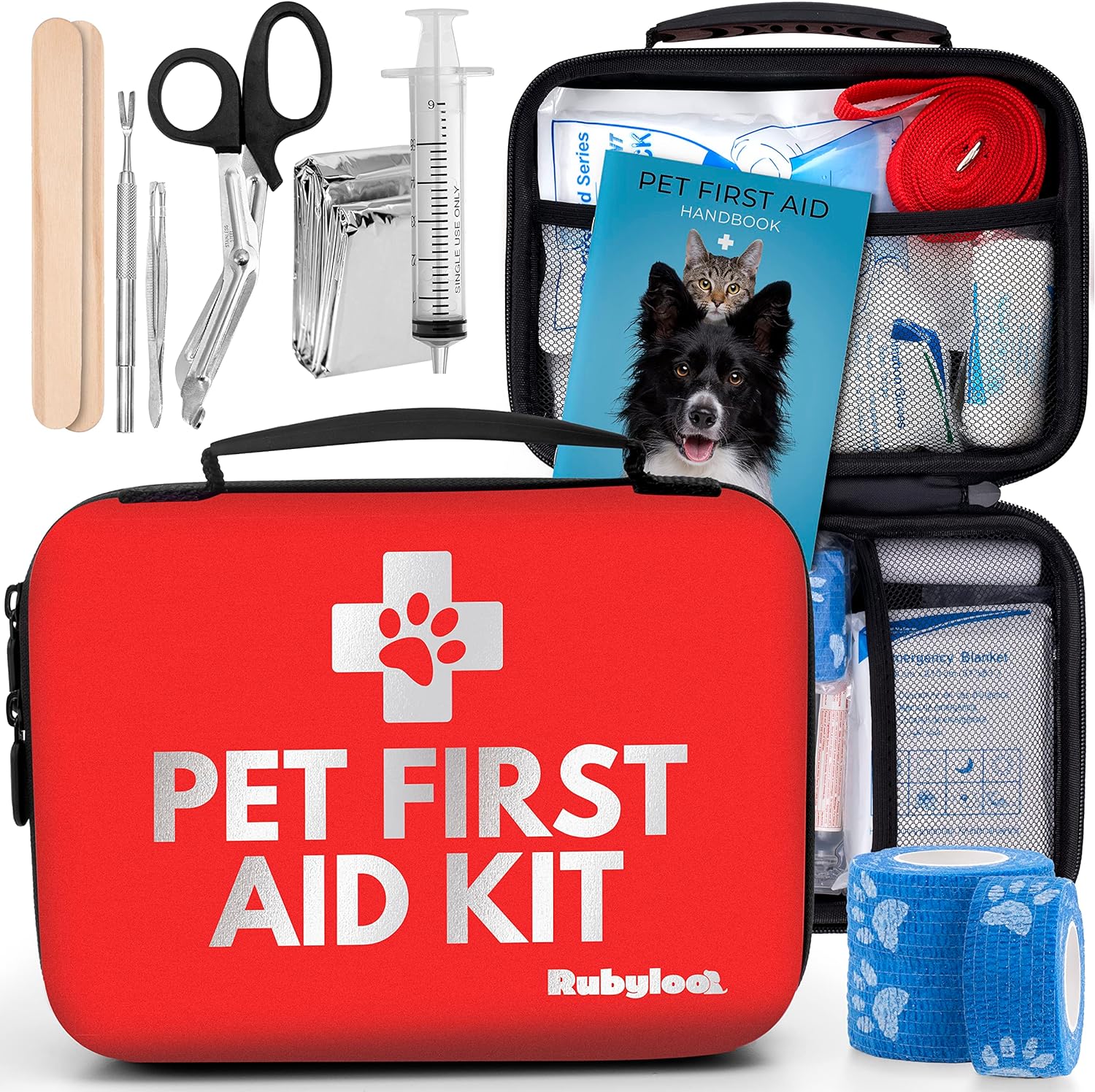 Rubyloo Dog First Aid Kit | Pet First Aid Supplies to Treat Dogs & Cats in an Emergency | Pet First Aid Kit Book, Tick Remover, Slip Leash & Medical...
