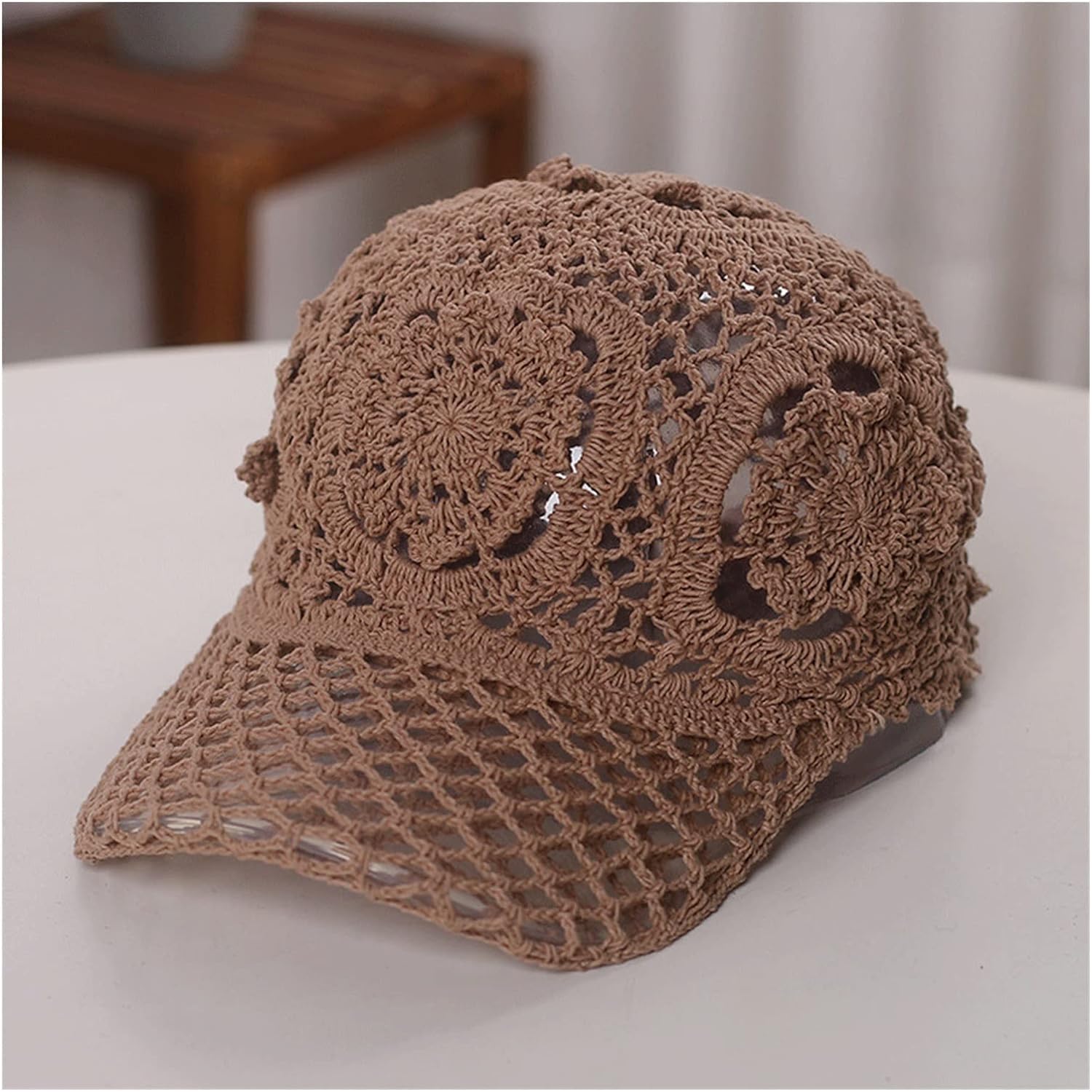 SHZBCDN Hand-Woven Baseball Cap Women's Handmade Flower Hollow Thin Cap Breathable Hollow Peaked Cap Knitted Cap (Color : C, Size : 56 * 58cm)