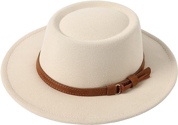 Lanzom Women Vintage Wide Brim Warm Wool Fedora Hat Belt Panama Hat Felt Jazz Hat Fit Size 6 8/7-7 1/4
