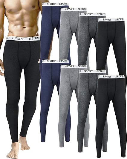 Taiyin 8 Pcs Thermal Underwear Pants Thermal Baselayer Lightweight Bottoms Leggings Underpants for Men Cold Weather