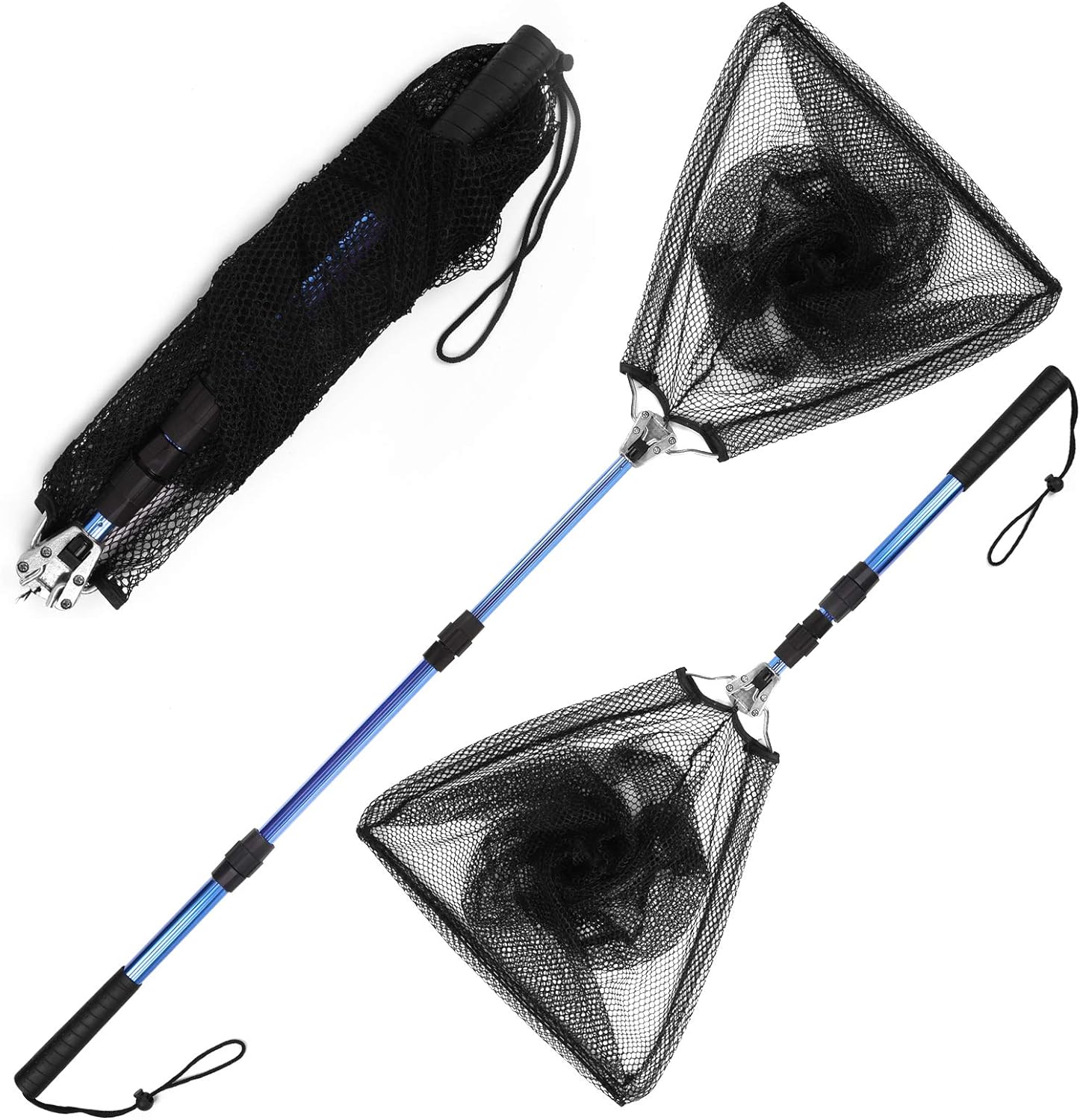 Blue Billow Fishing Net with Long Robust Telescopic Handle for Freshwater and Saltwater,Extend to 50.8 Inch,Foldable Nylon Mesh Landing Net