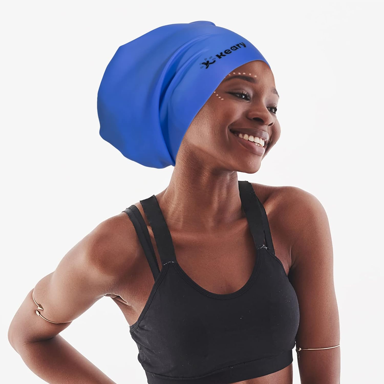 Keary Extra Large Swim Cap for Braids and Dreadlocks Extensions Weaves Long Hair, Waterproof Silicone Cover Ear Bath Pool Shower Swimming Cap for Adult...