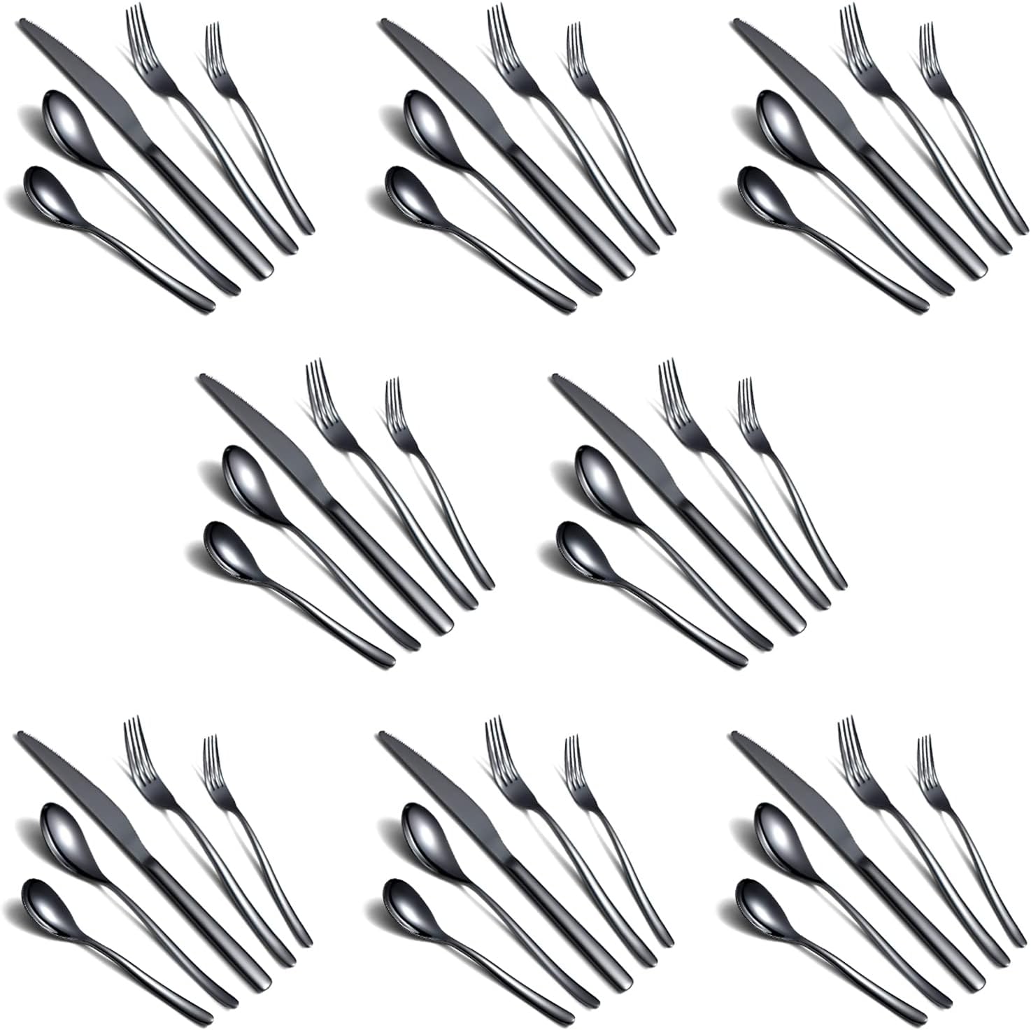 HOMQUEN 40-Piece Black Silverware Set, Black Flatware Set for 8, Stainless Steel Tableware Cutlery Set, Utensil Sets for Kitchen, Forks and Spoons...