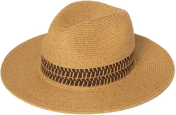 Unisex Straw Sun Fedora Hat for Women and Men,Packable Beach Hat Wide Brim Panama Hat UV UPF 50+ Summer Hat