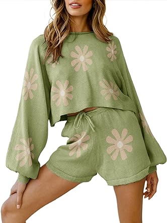 Ekouaer Knit Pajamas Set for Women Lounge Wear Sets Long Sleeve Sweatsuit Matching 2 Piece Outfits Casual Sweater Sets S-XXL
