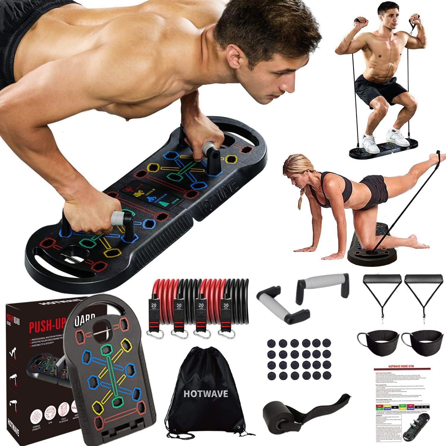 HOTWAVE Push Up Board Fitness, Portable Foldable 20 in 1 Push Up Bar at Home Gym, Pushup Handles for Floor. Professional Strength Training Equipment For Man...
