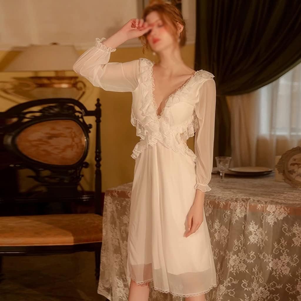 N/A Women's Pajamas Underwear Lace Pajamas Long-Sleeved Pajamas Pajamas Loungewear Pajamas Home Pajamas (Color : A, Size : M Code)