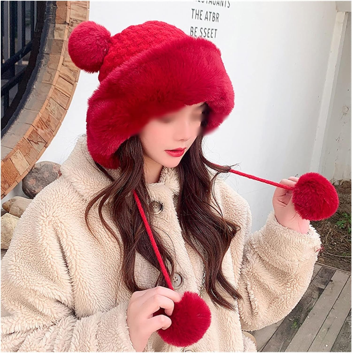 UJHESW Autumn Winter Outdoor Travel Hedging Hat Ladies Cute Ball Plus Velvet Warm Woolen Hat for Woman (Color : Gray, Size : 1)