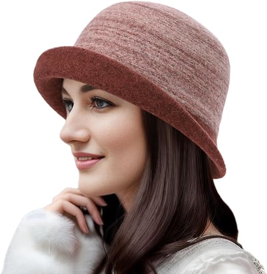 Womens Winter 1920S Vintage Cloche Wool Bucket Hat Packable Ladies Church Derby Party Fashion Cap