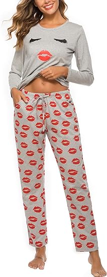 EISHOPEER Couples Matching Pajama Sets Long Sleeve Printed Soft Loungewear Pjs Set for Men and Women