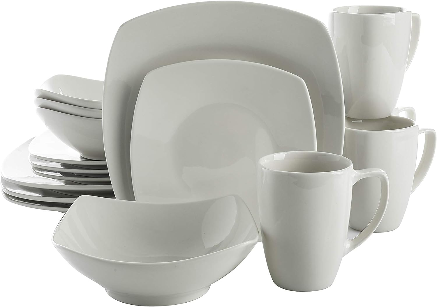 Gibson Home Zen Buffet Porcelain Chip and Scratch Resistant Dinnerware Set, Service for 4 (16pcs), White (Square)