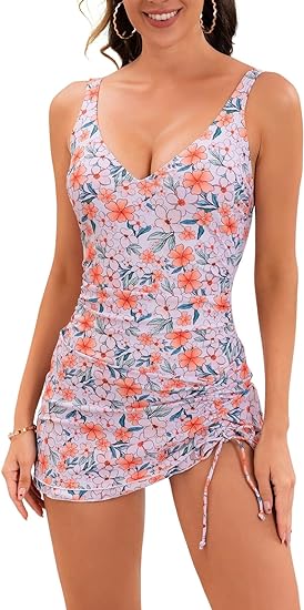 B2prity One Piece Swimdress Swimsuits for Women Tummy Control Swim Dresses Skirt V Neck Wrap Bathing Suit